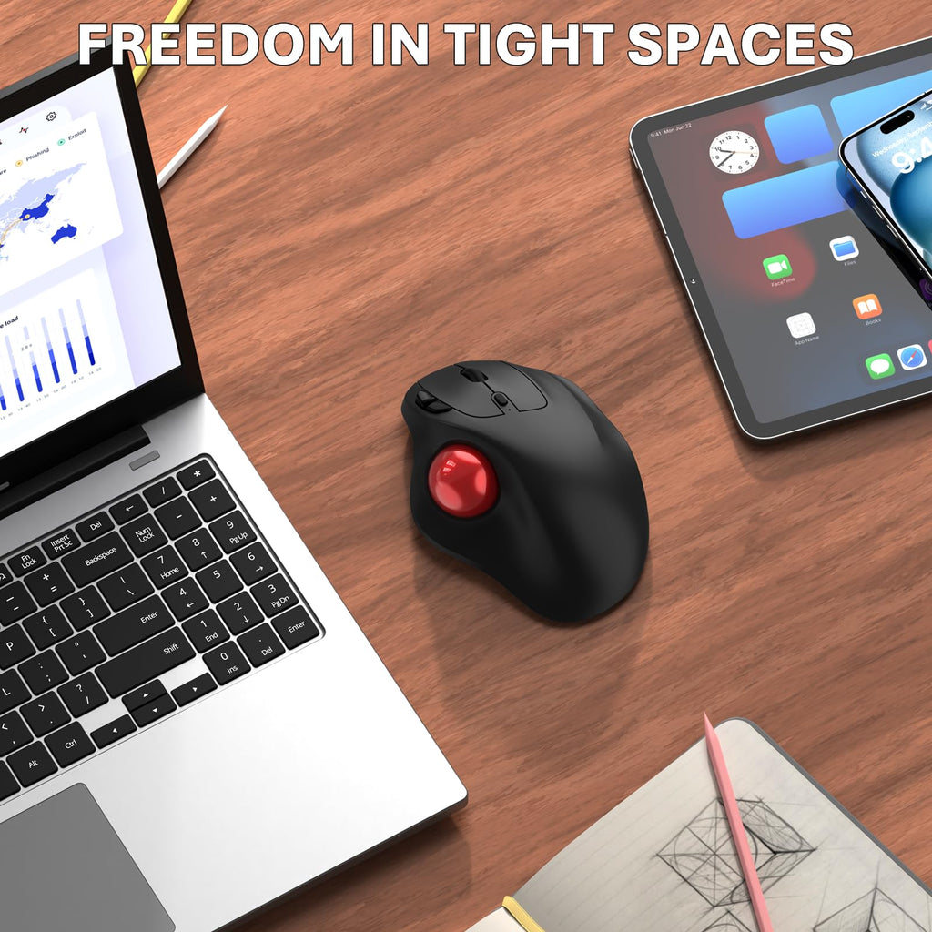 Wireless Trackball Mouse, Ergonomic with 30° Tilt, 5 DPI, Red T869147