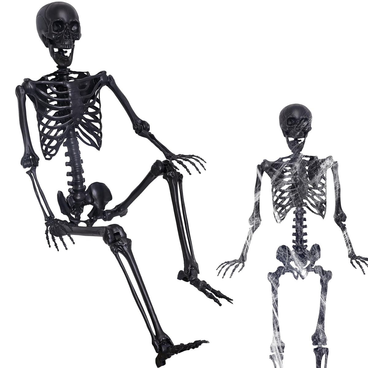 5.4Ft Poseable Skeleton with Spider Webs and Fake Spiders S35127
