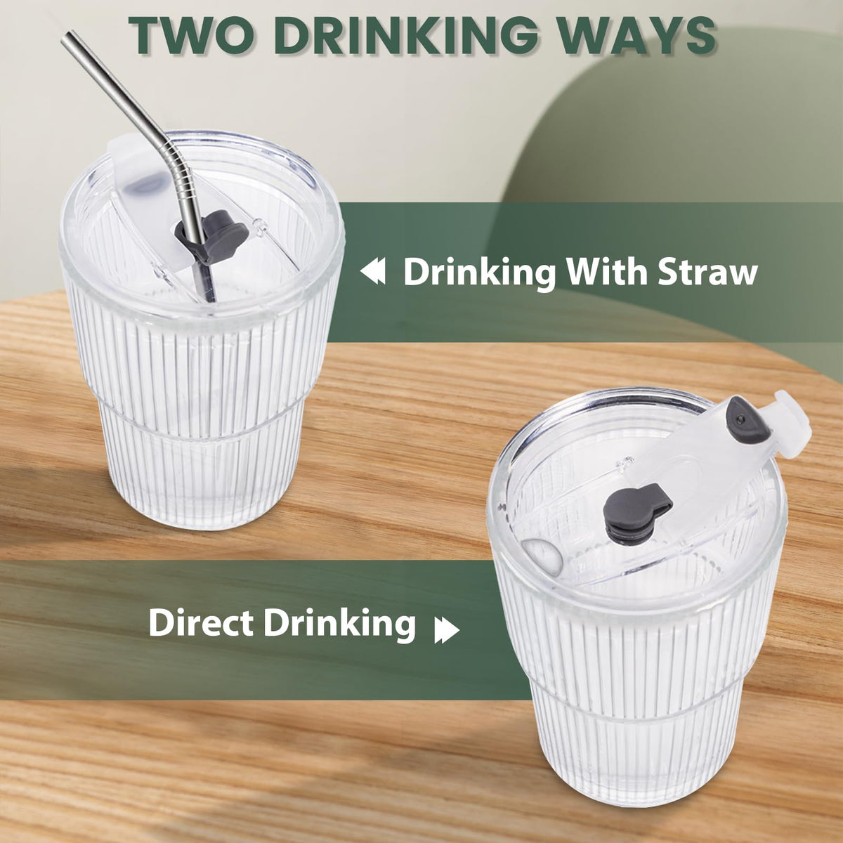 16 OZ Clear Plastic Iced Coffee Cups with Lids and Straws 2 Pcs G499