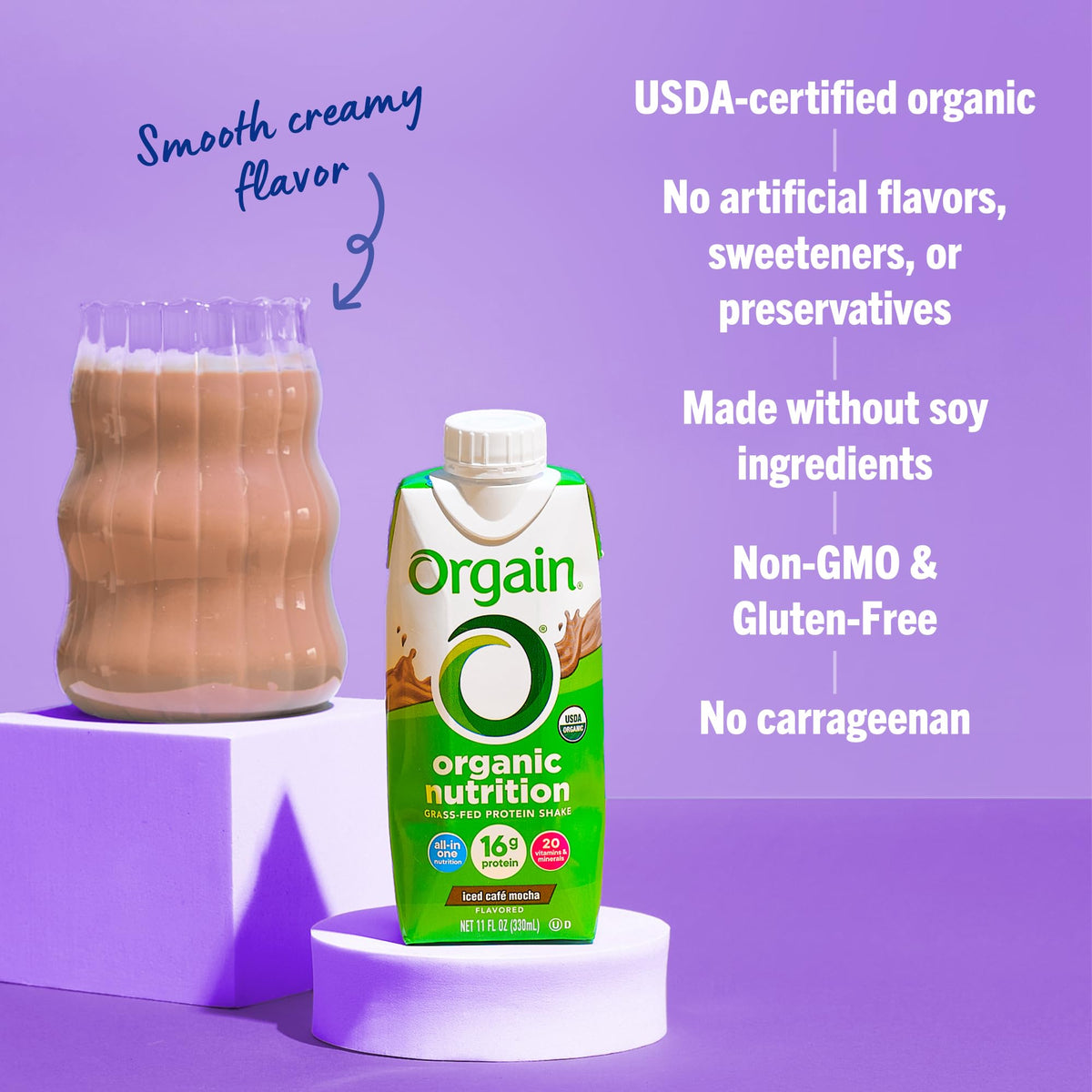 Organic Grass Fed Protein Shake, Café Mocha, 11oz, 12pk U518137