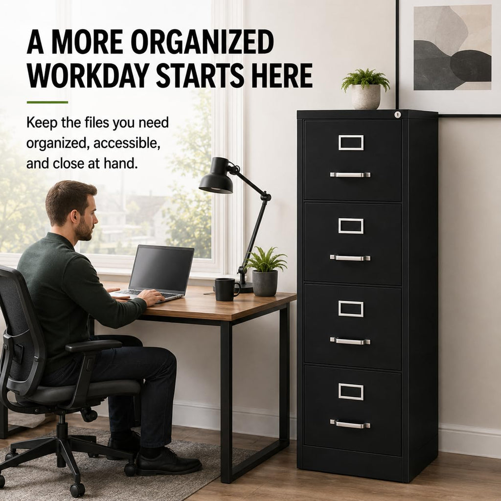 4 Drawers Black Metal Filing Cabinet J71283