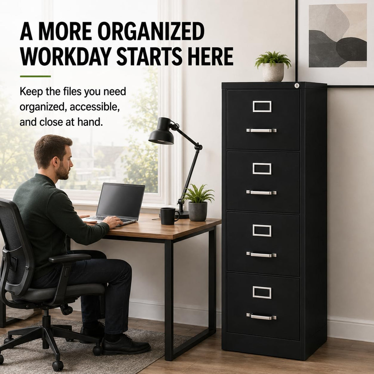 4 Drawers Black Metal Filing Cabinet J71283