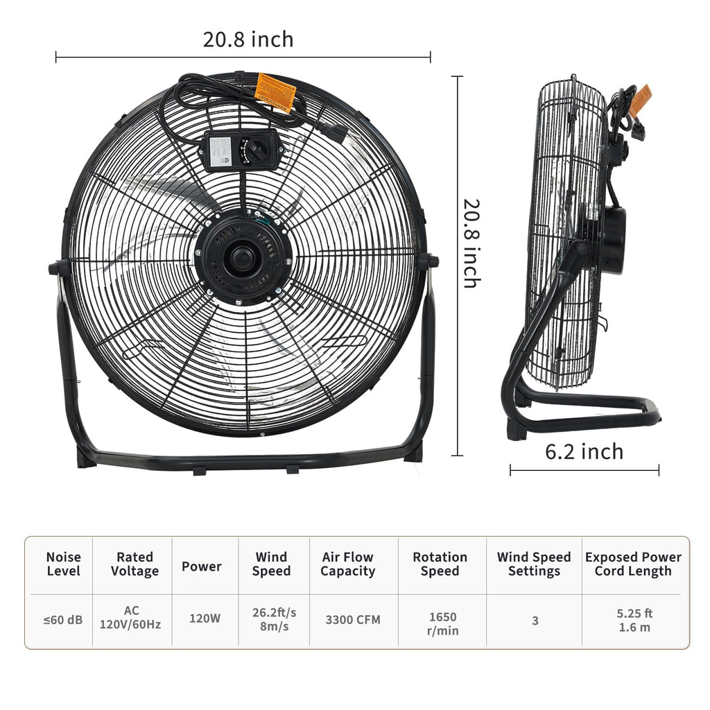 18 Inch 3 Speeds Metal Floor Fan H697646