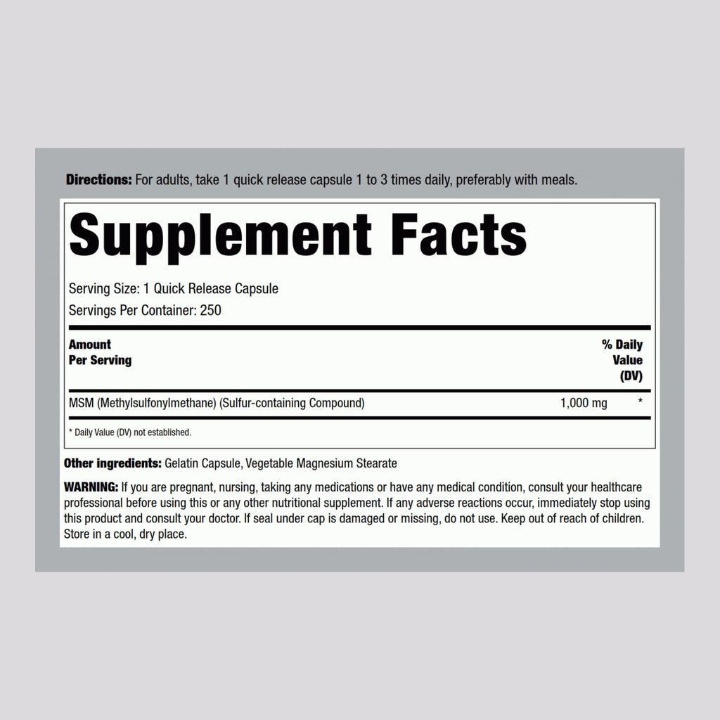 MSM 1000mg Capsules 250 Count A65460