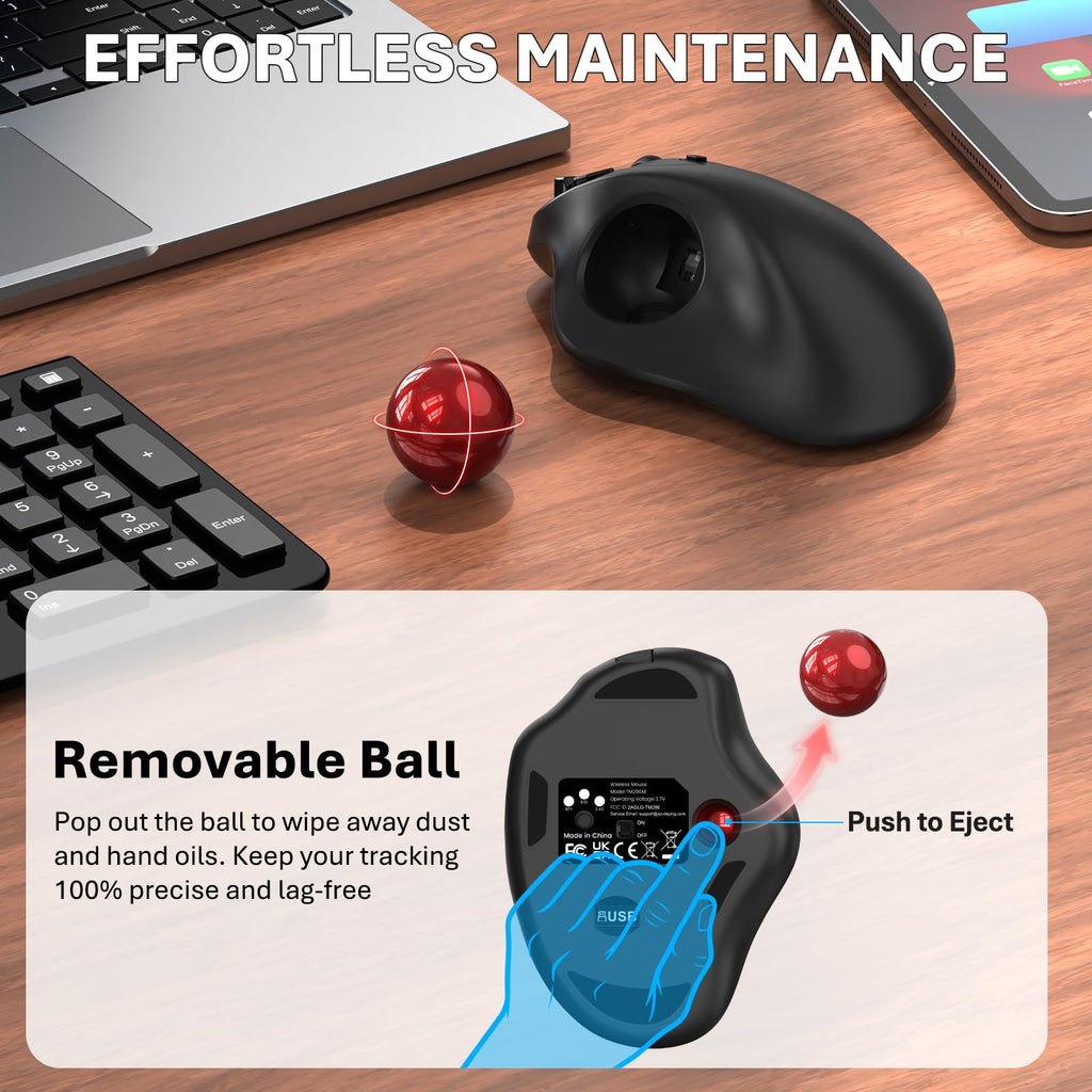 Wireless Trackball Mouse, Ergonomic with 30° Tilt, 5 DPI, Red T869147