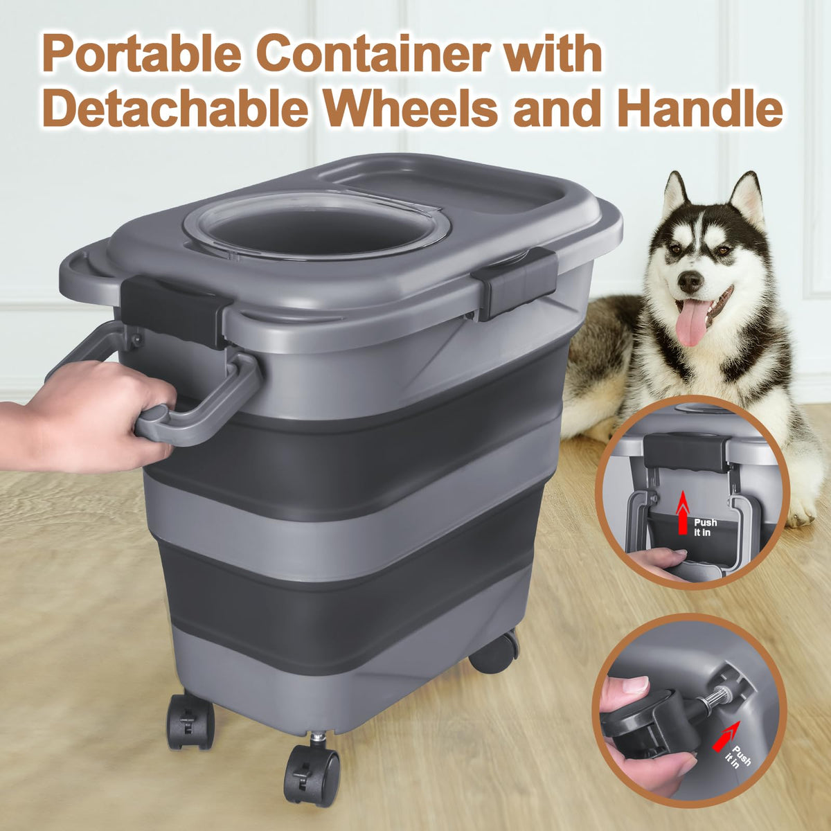 2 Pack 25 lbs Airtight Collapsible Dog Food Storage Container with Wheels R710