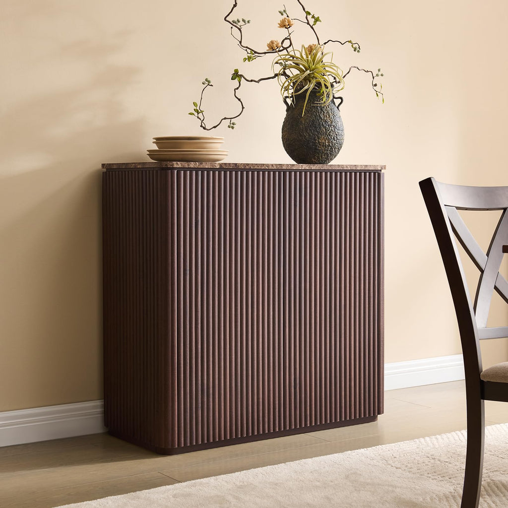 34" Dark Oak Fluted Sideboard Cabinet N329541