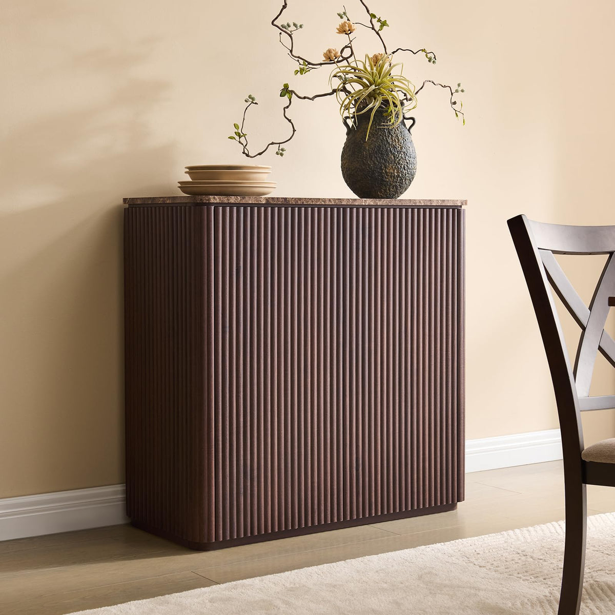 34" Dark Oak Fluted Sideboard Cabinet N329541