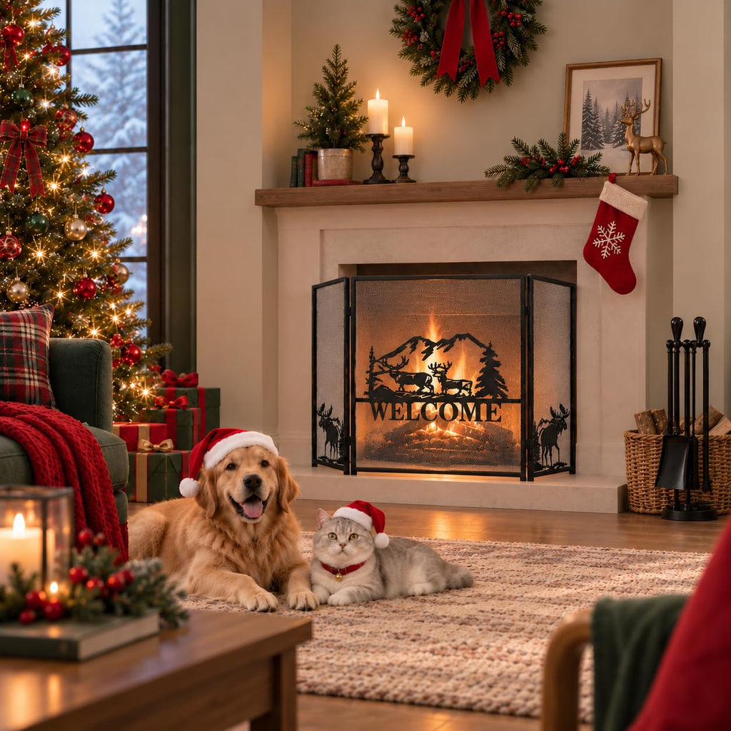 Foldable Fireplace Screen with Moose Pattern C503