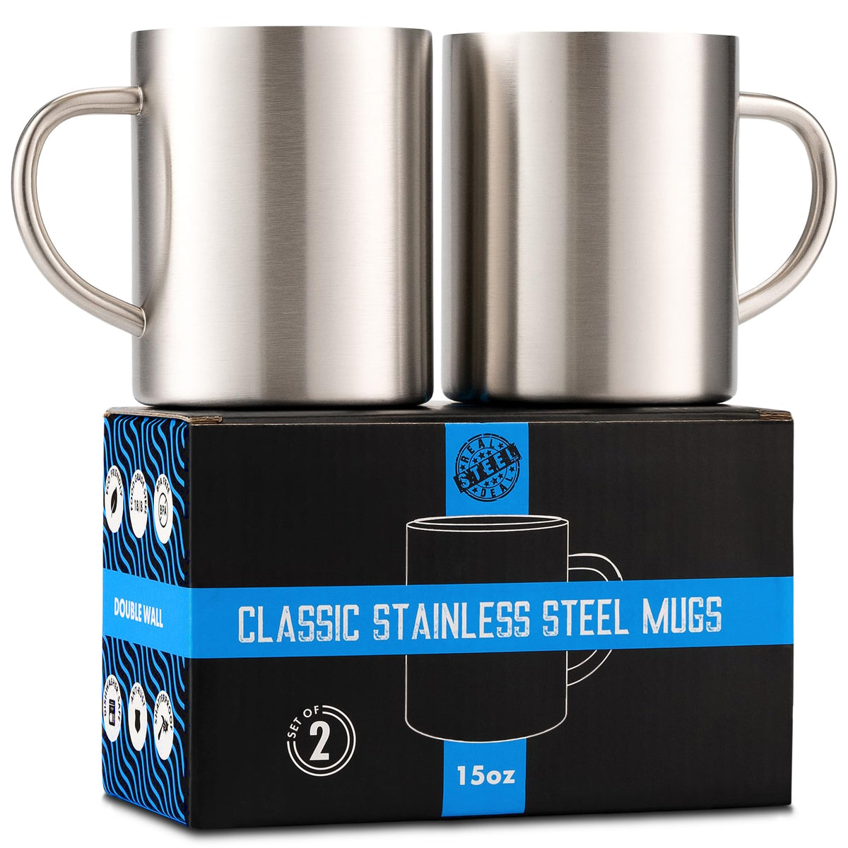 15 oz Double Wall Stainless Steel Insulated Mug Set of 2 Y350863