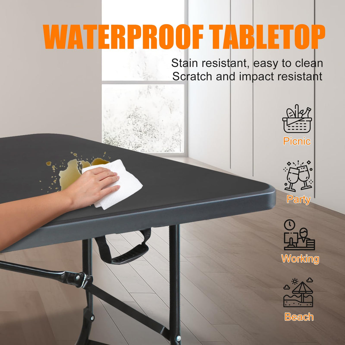 6 FT Black Folding Table with Carry Handle N308130