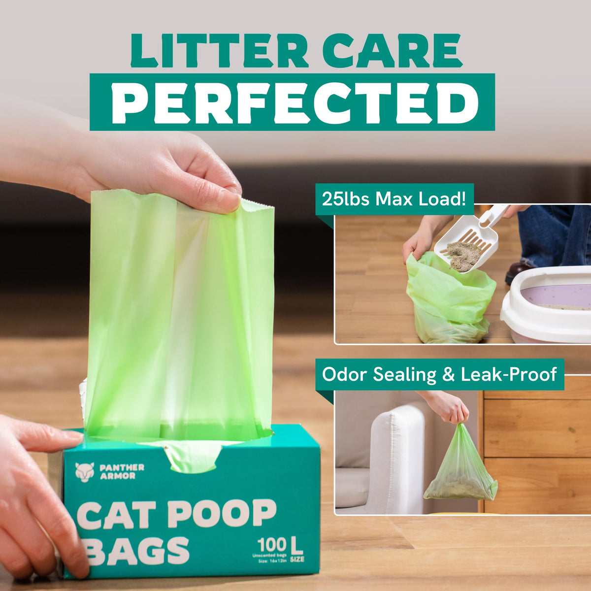 100 Large Compostable Unscented Cat Litter Bags E103515