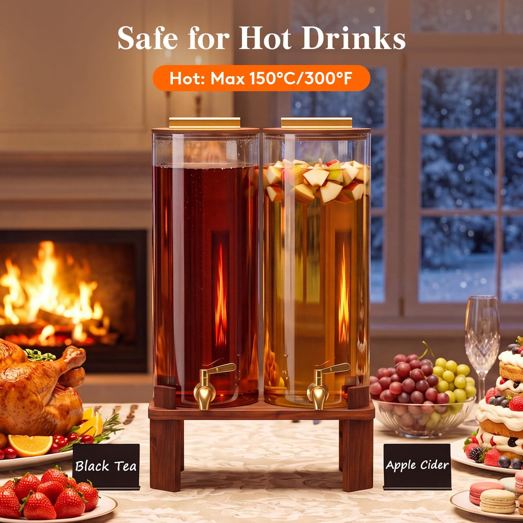 2 Gallon Glass Drink Dispenser with Wood Stand M712