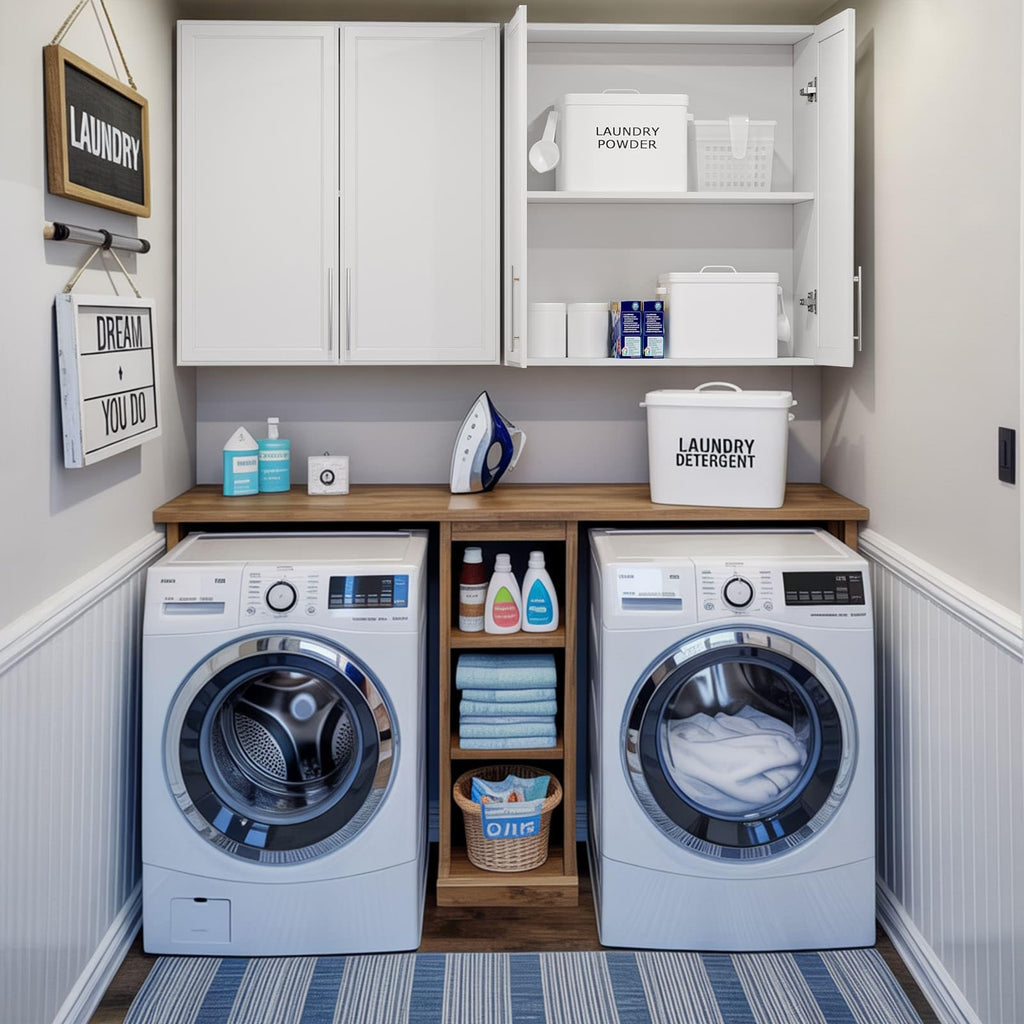 60" W White Laundry Room Wall Cabinets with Adjustable Shelf L138