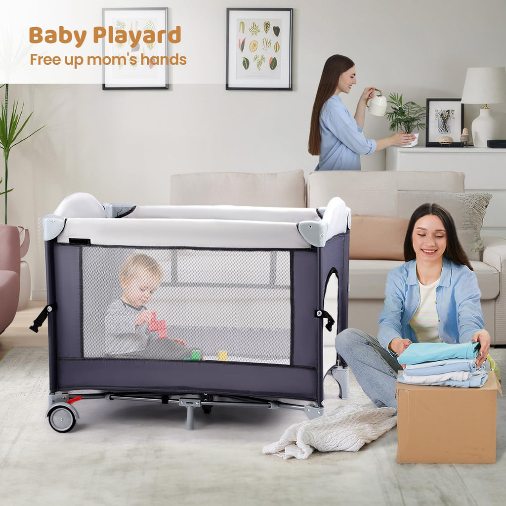 5 in 1 Pack and Play with Bassinet and Changing Table I4108
