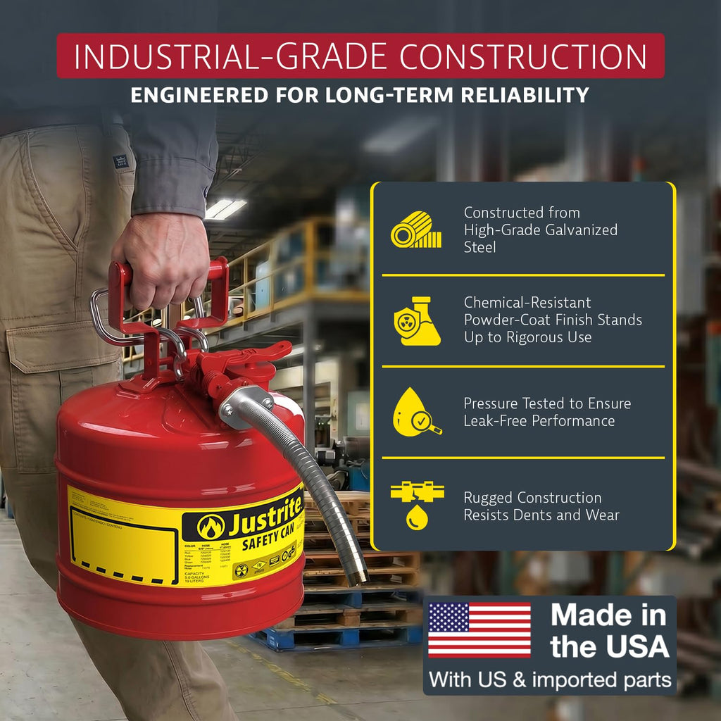 Red Galvanized Steel Gasoline Safety Can R982766