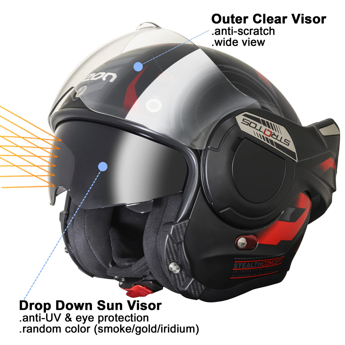 Full Face Motorcycle Helmet DOT Approved Modular with Anti-Fog Dual Visors U419