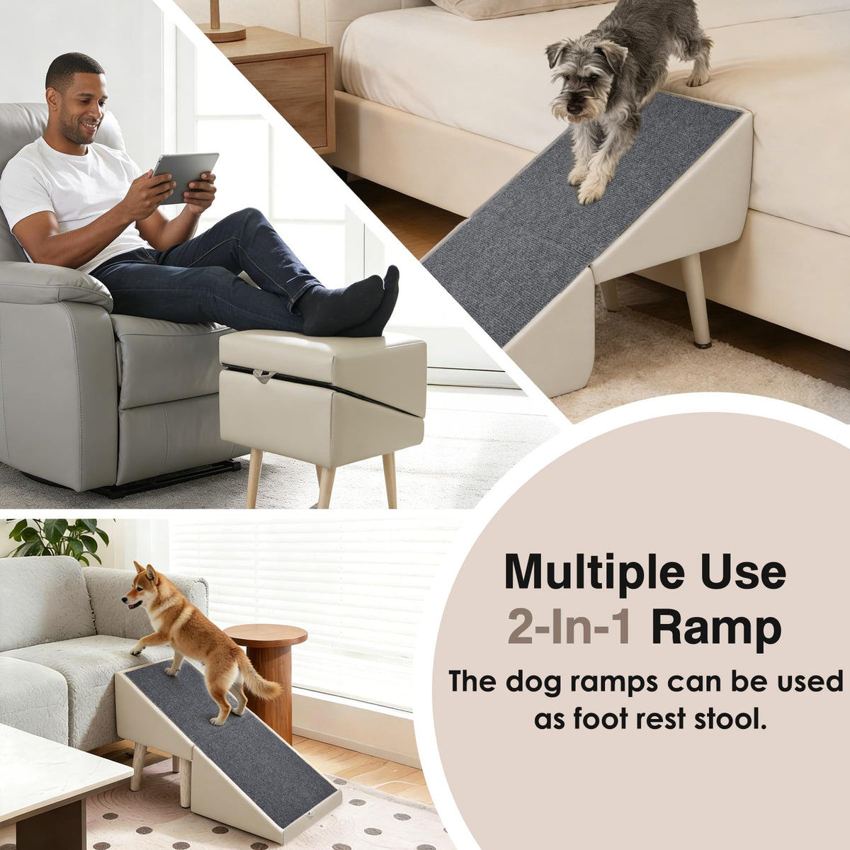 Foldable Non-Slip Wooden Dog Ramp Ottoman B6219