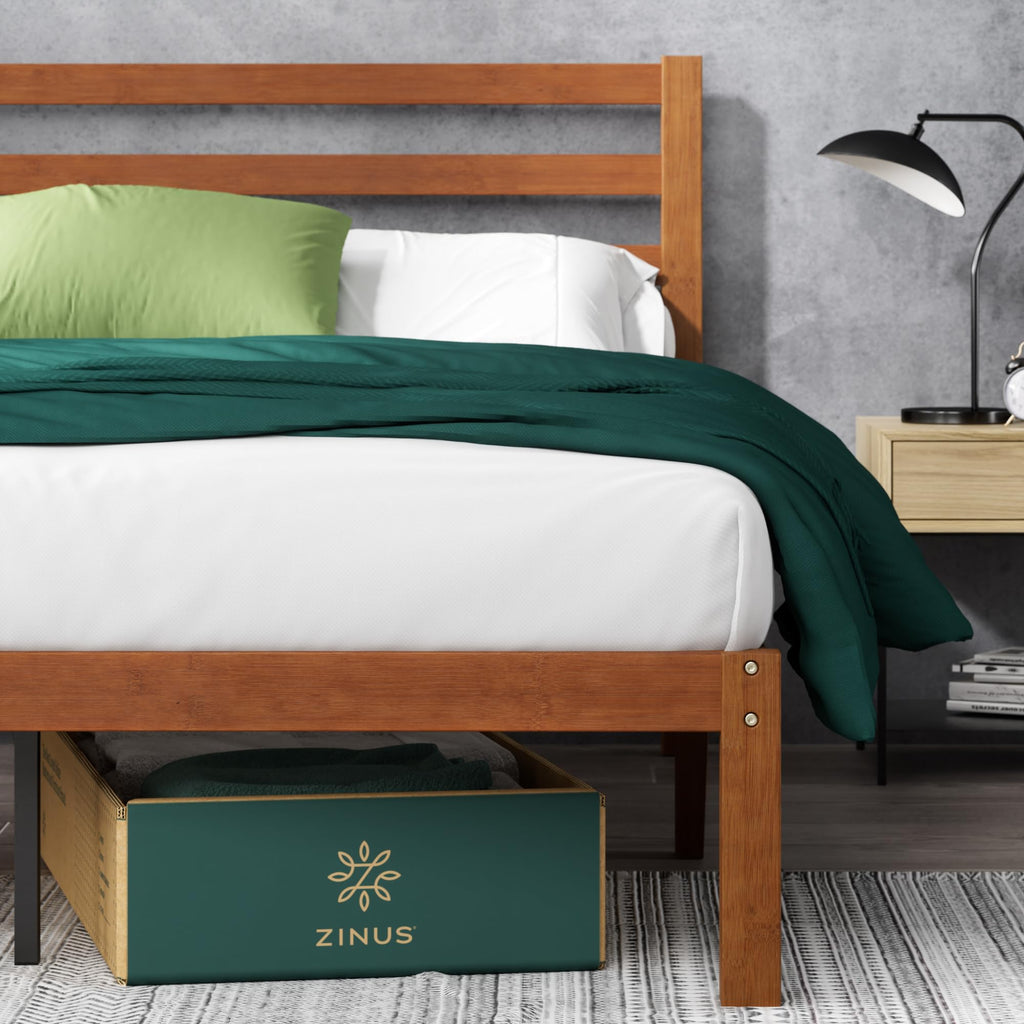 Twin Bamboo Platform Bed Frame with Headboard L96602