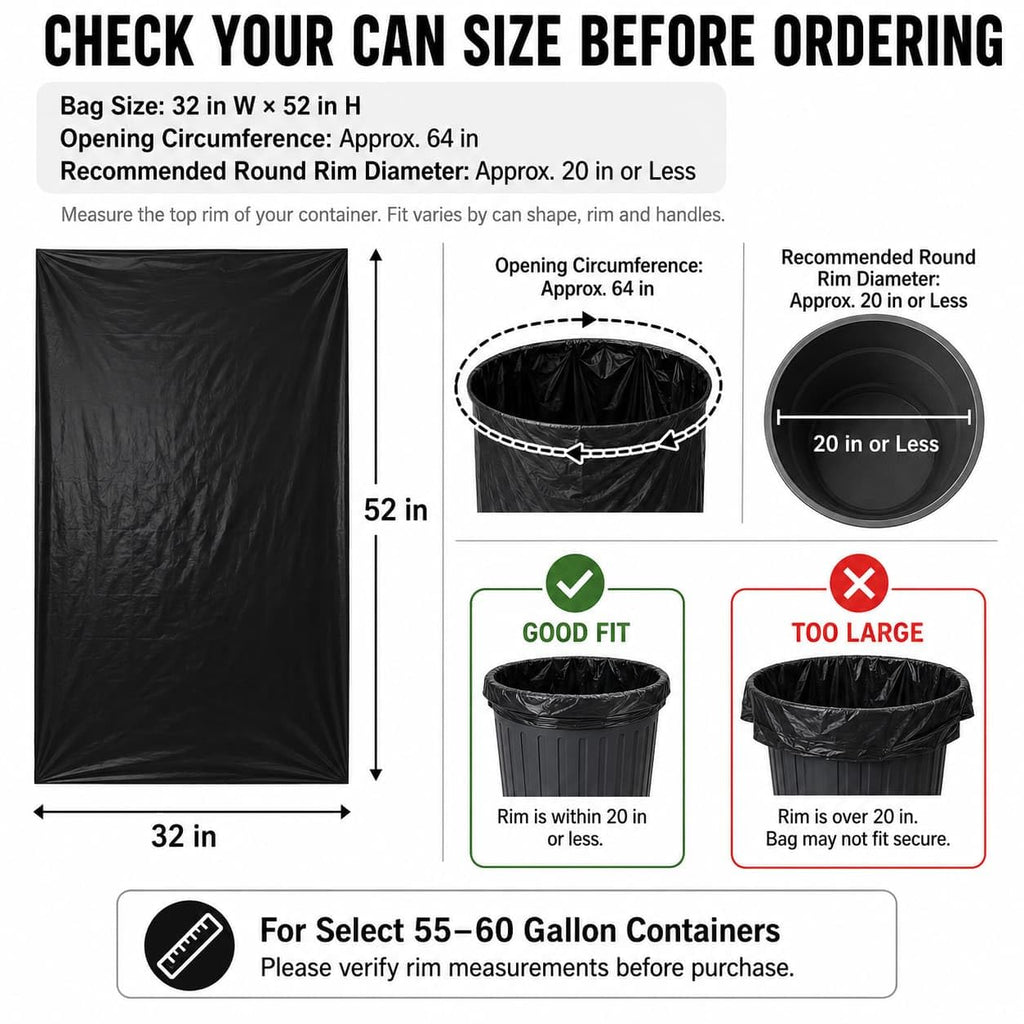 6 Mil Heavy Duty Contractor Trash Bags, 50/55/60 Gallon, Black, 20 Pack B41500