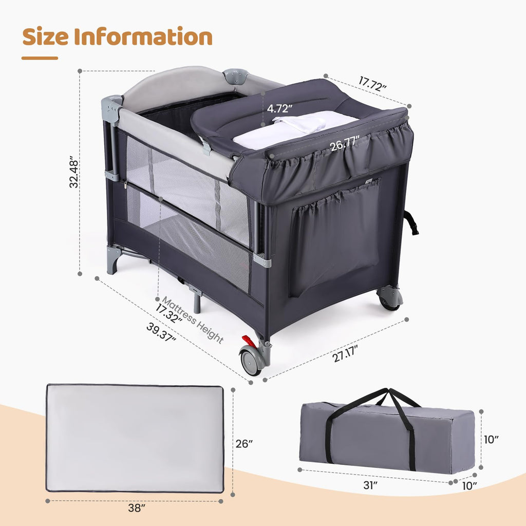 5 in 1 Pack and Play with Bassinet and Changing Table I4108
