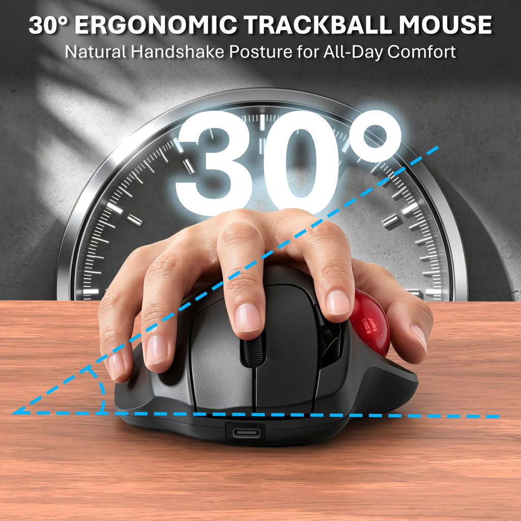 Wireless Trackball Mouse, Ergonomic with 30° Tilt, 5 DPI, Red T869147