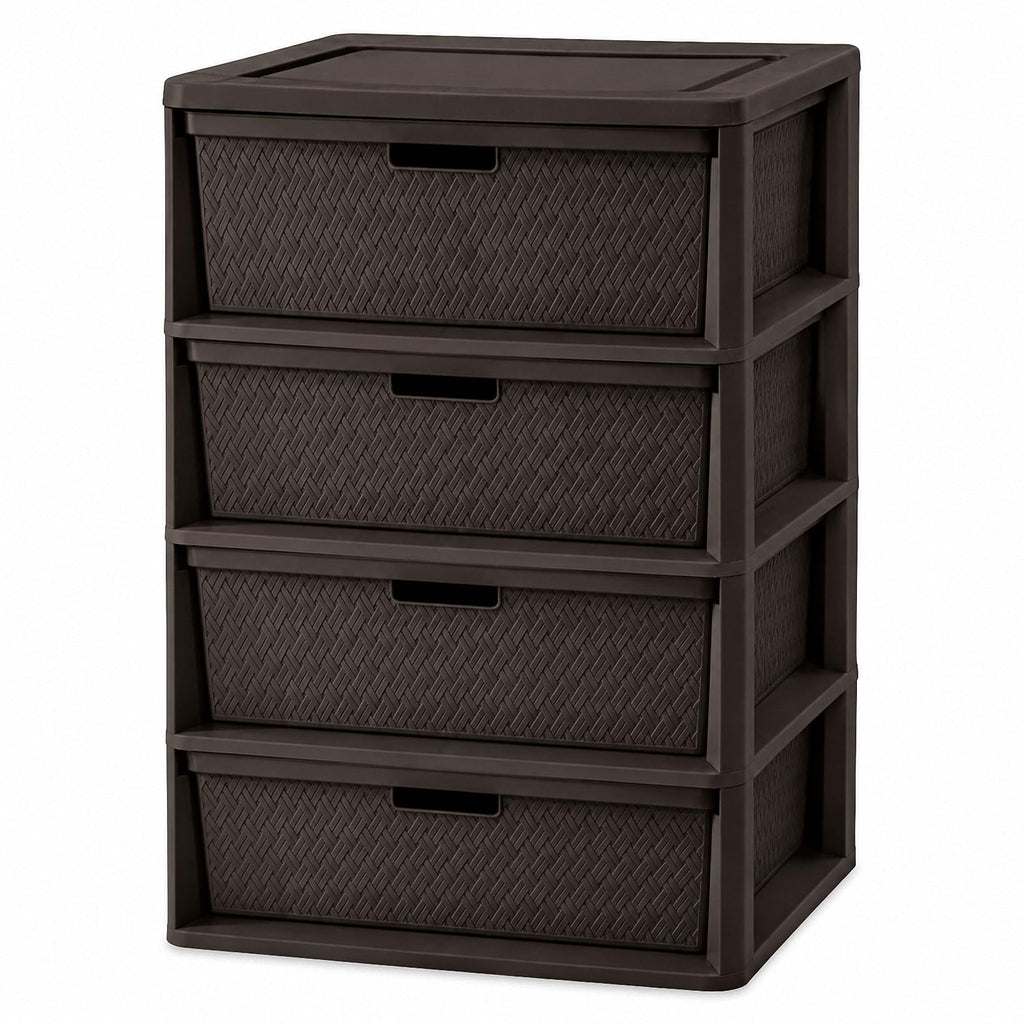 4 Drawer Plastic Storage Tower with Brown Weave Bins G31574