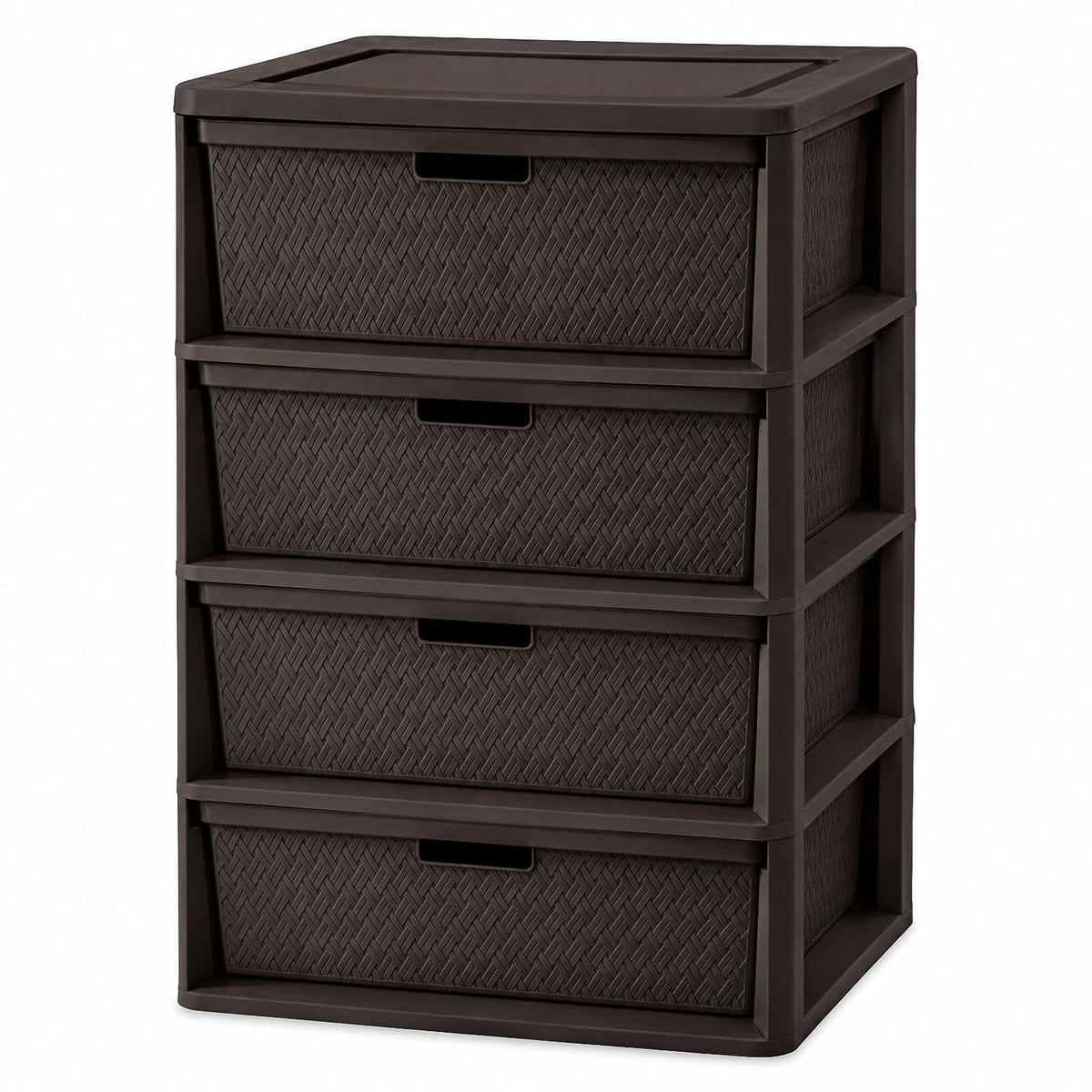 4 Drawer Plastic Storage Tower with Brown Weave Bins G31574