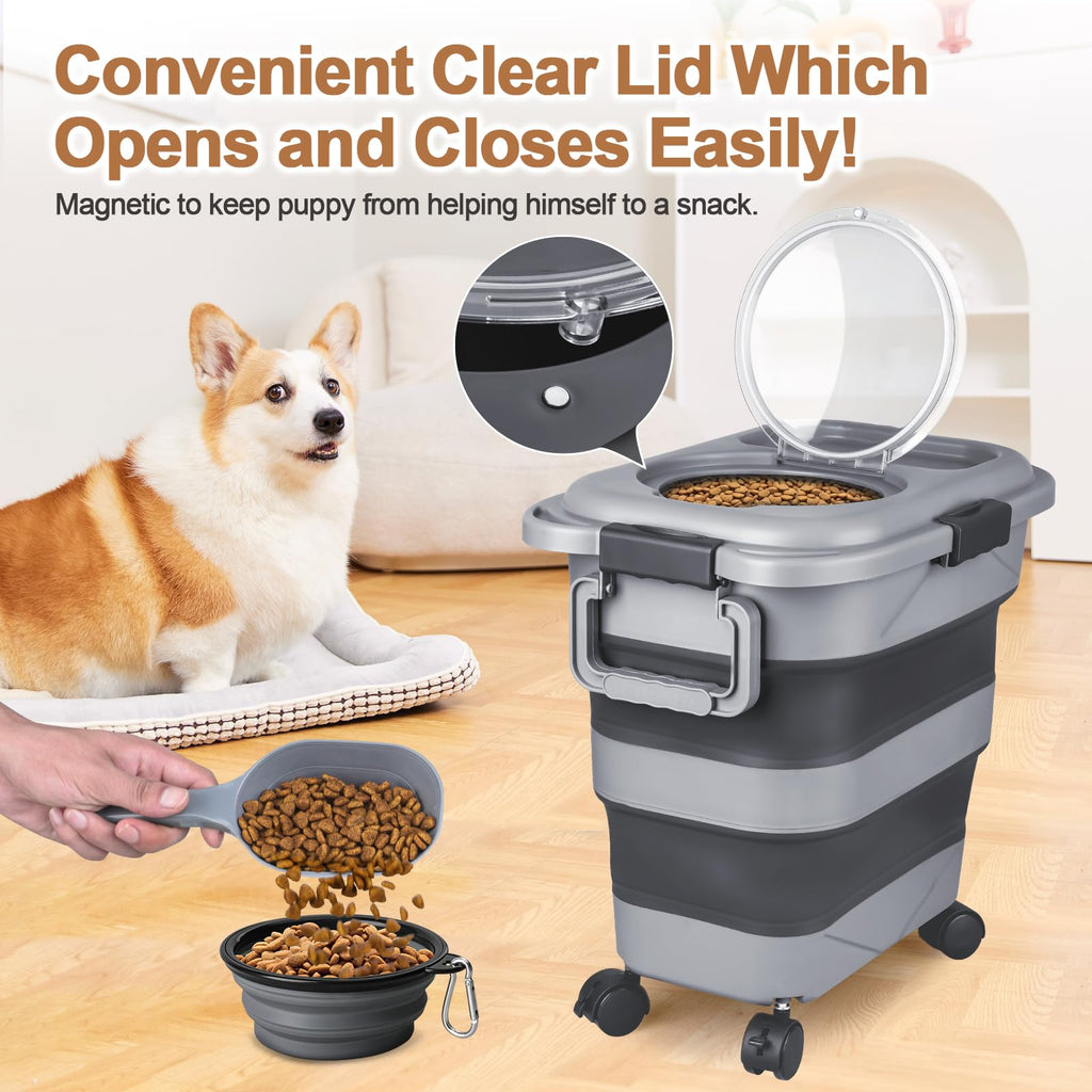 2 Pack 25 lbs Airtight Collapsible Dog Food Storage Container with Wheels R710