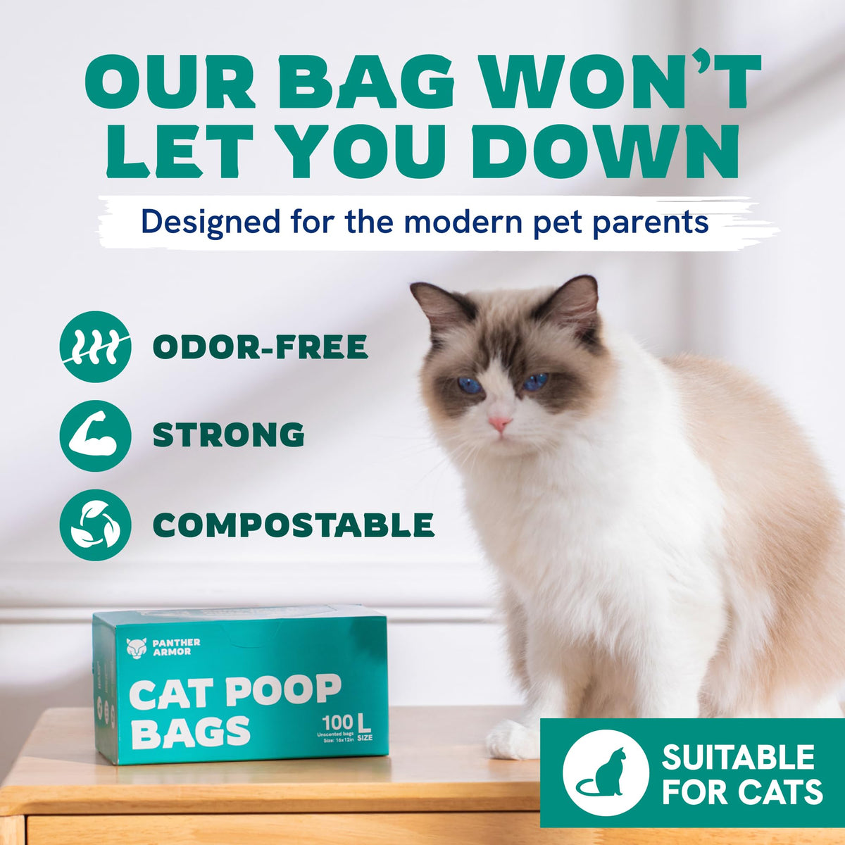 100 Large Compostable Unscented Cat Litter Bags E103515
