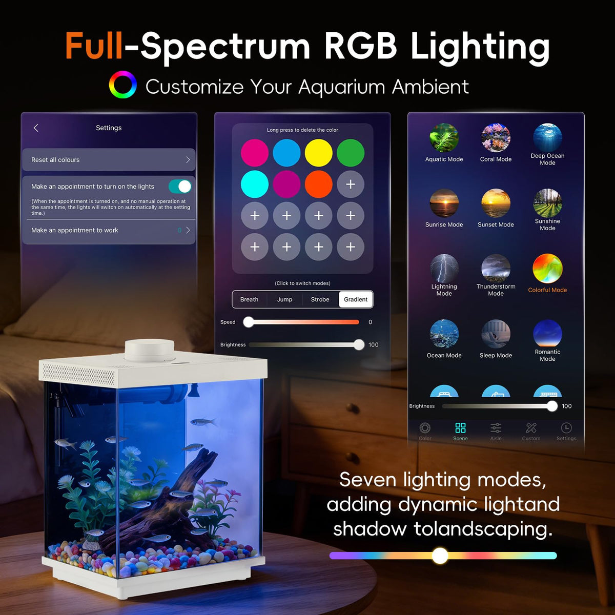 3 Gallon Glass Fish Tank Aquarium Kit with APP Control C408
