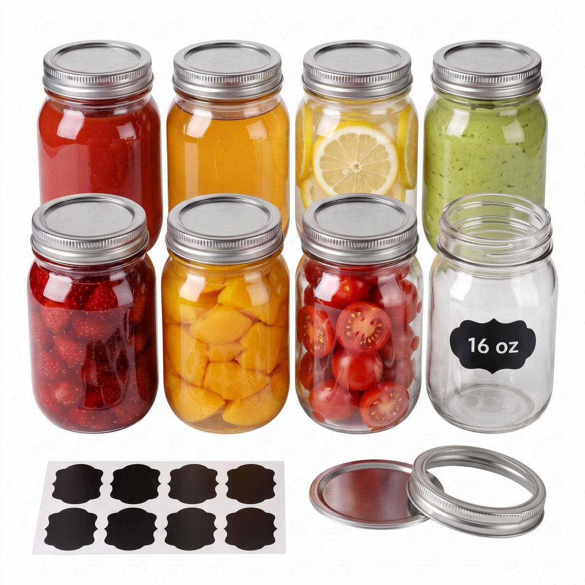 16 oz 8 Pack Clear Glass Jars Z392
