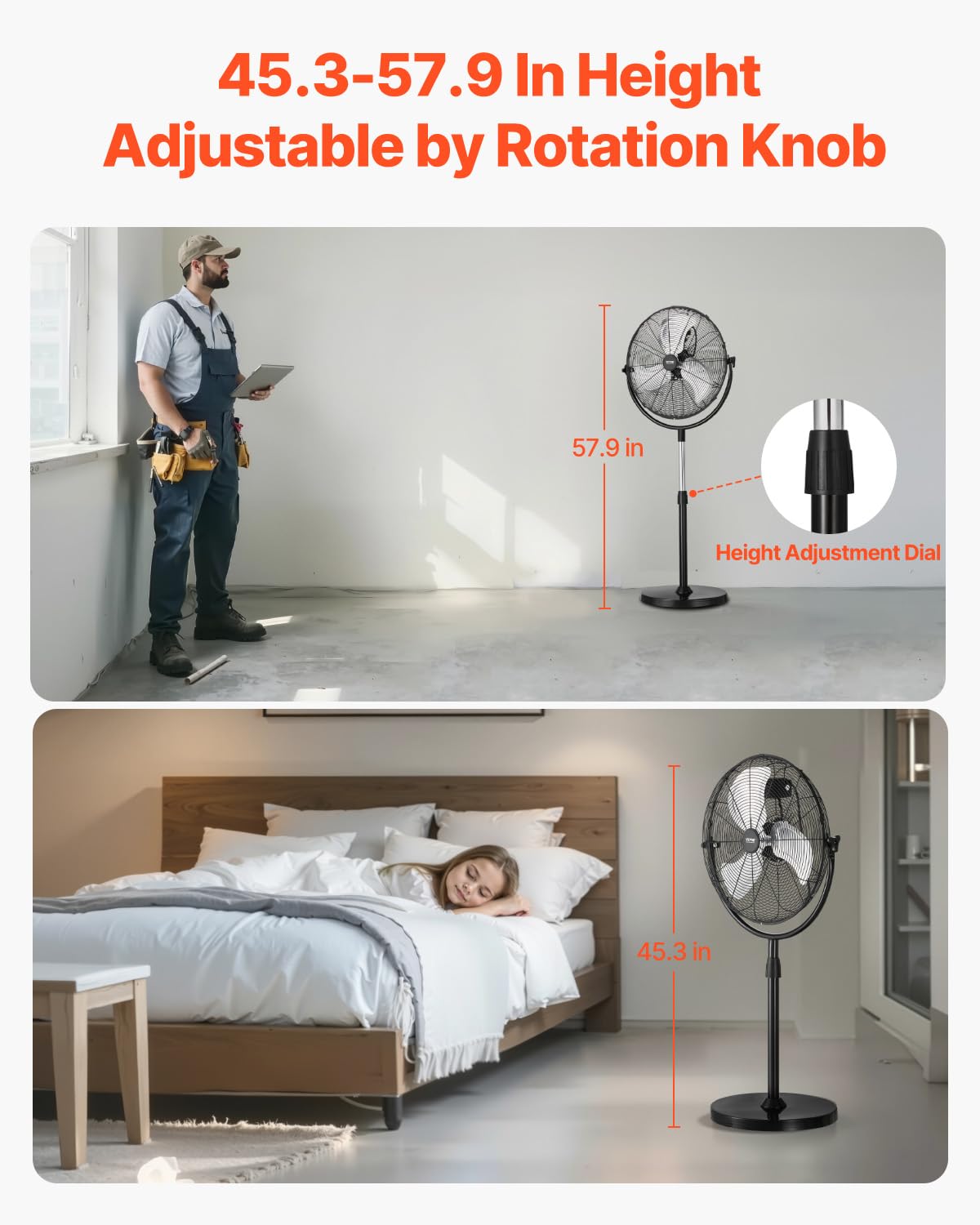18 Inch Adjustable Height Standing Fan with 3 Speeds, Black Z13774