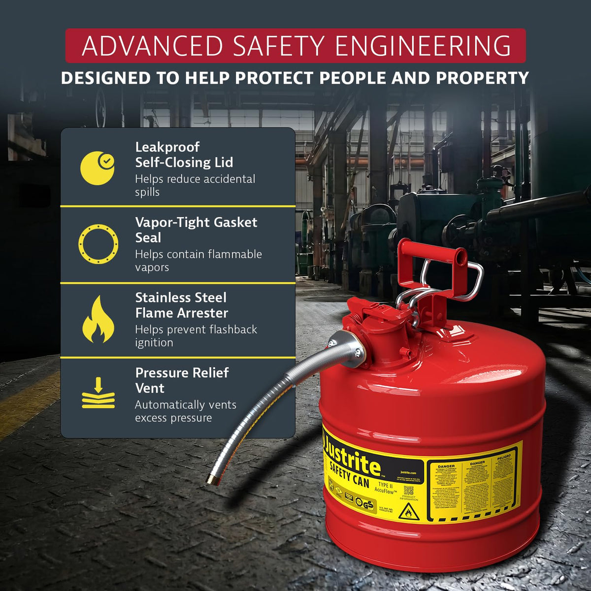 Red Galvanized Steel Gasoline Safety Can R982766