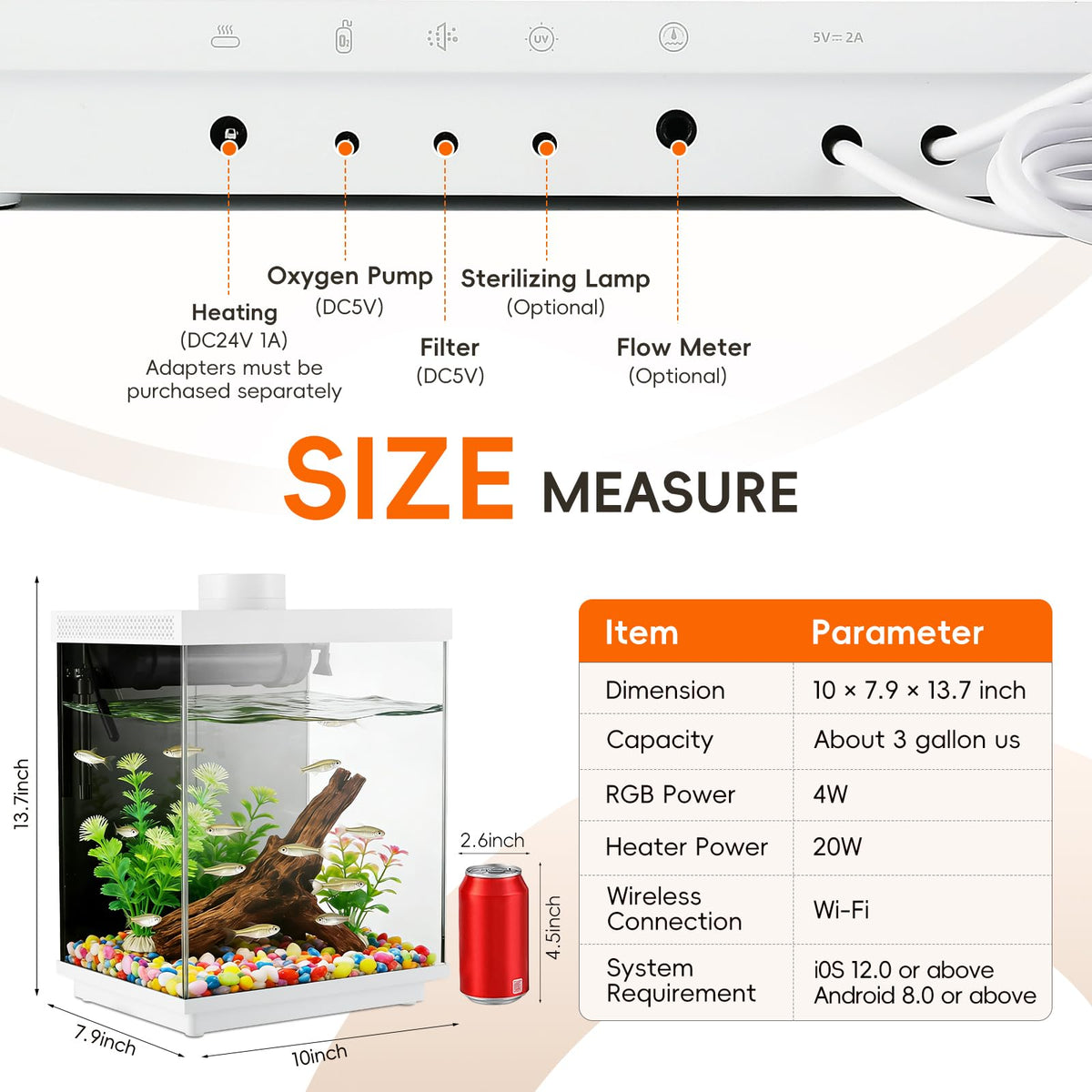 3 Gallon Glass Fish Tank Aquarium Kit with APP Control C408