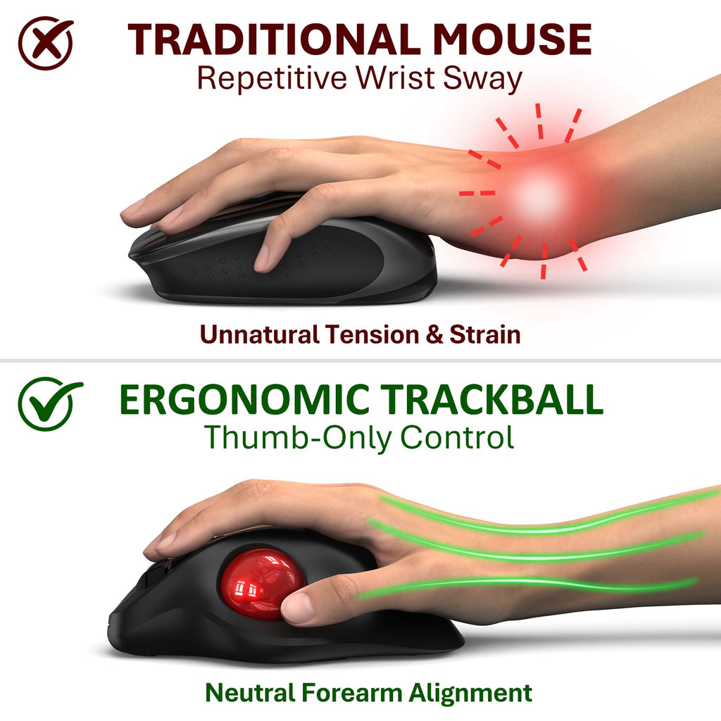 Wireless Trackball Mouse, Ergonomic with 30° Tilt, 5 DPI, Red T869147