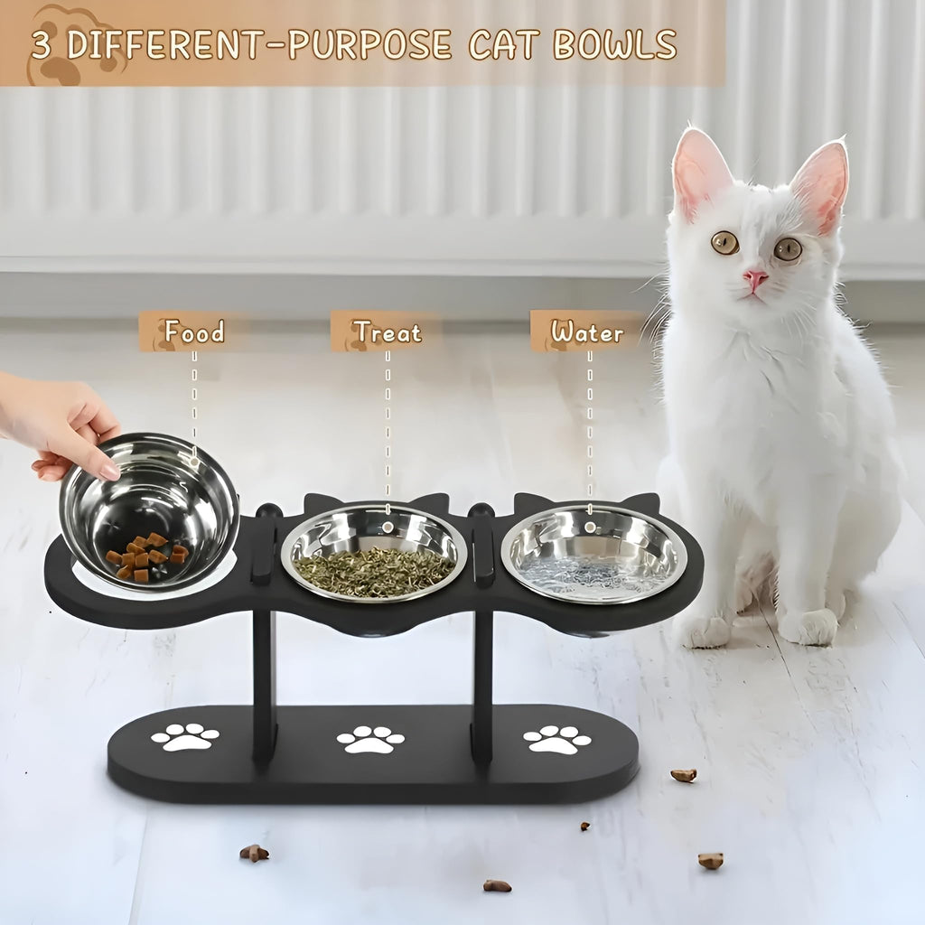 Raised Cat Bowls with 3 Stainless Steel Bowls U893761