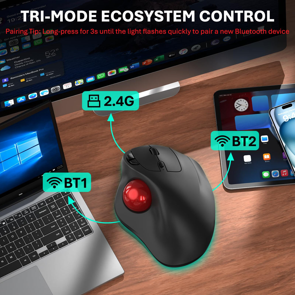 Wireless Trackball Mouse, Ergonomic with 30° Tilt, 5 DPI, Red T869147