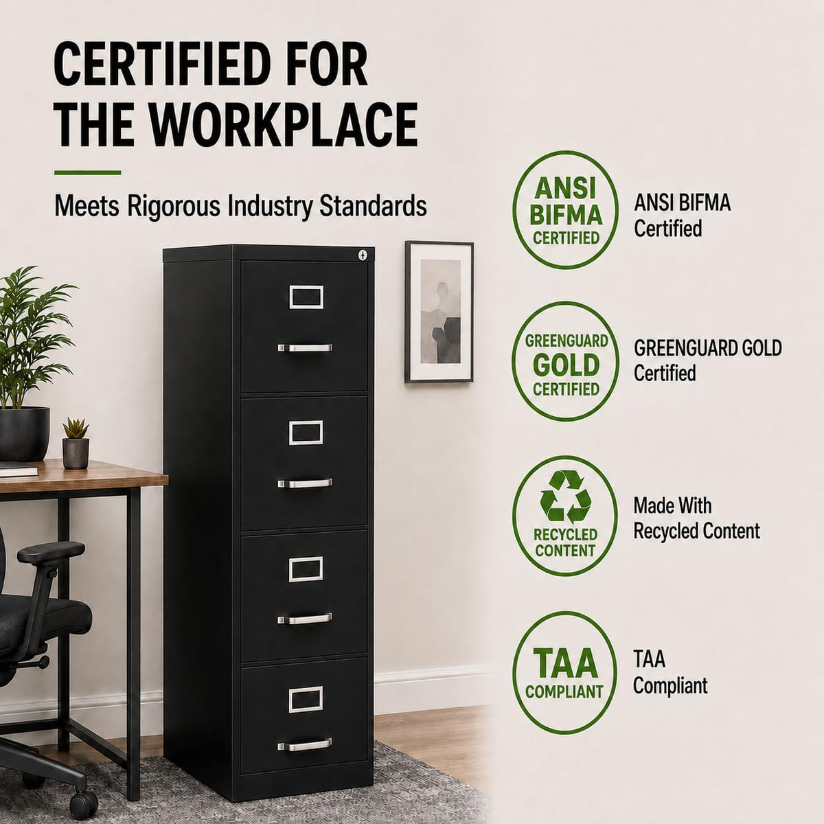 4 Drawers Black Metal Filing Cabinet J71283