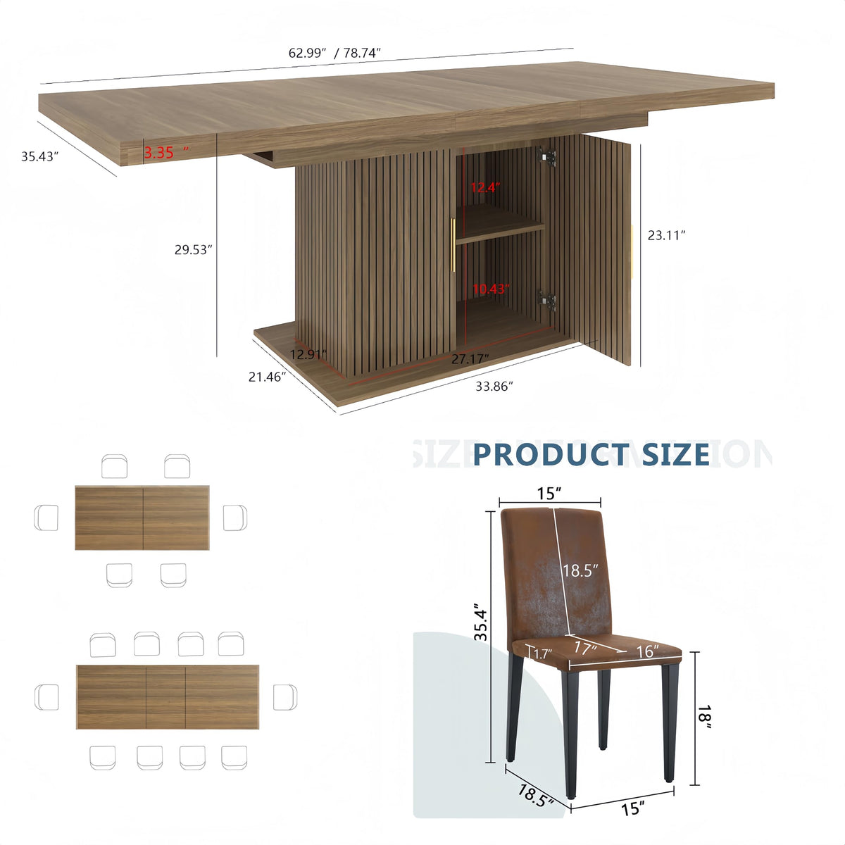 Brown 9 Piece Extendable Dining Table Set with 8 Suede Chairs D798680