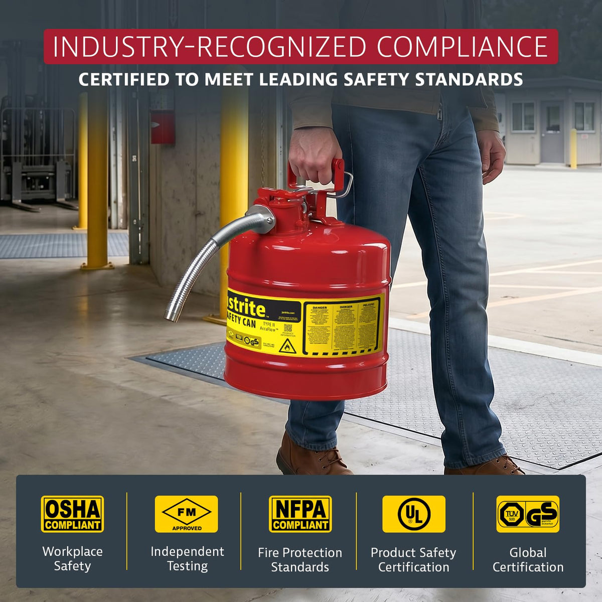 Red Galvanized Steel Gasoline Safety Can R982766