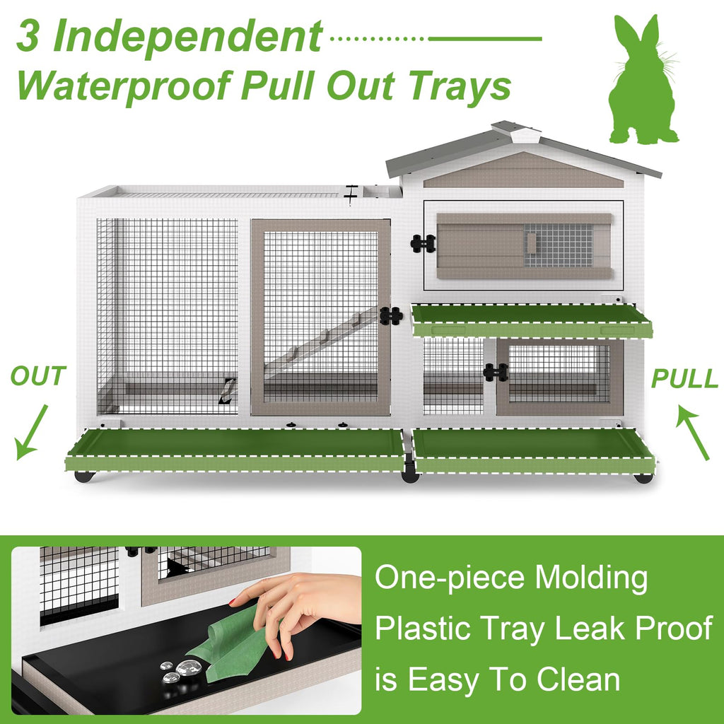 2 Story Wooden Rabbit Hutch with 6 Lockable Wheels A74561