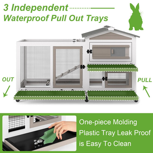 2 Story Wooden Rabbit Hutch with 6 Lockable Wheels A74561