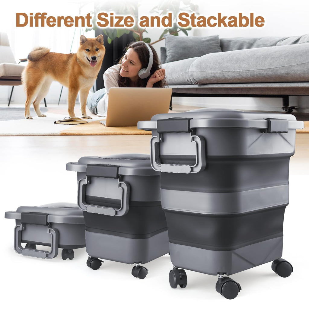 2 Pack 25 lbs Airtight Collapsible Dog Food Storage Container with Wheels R710