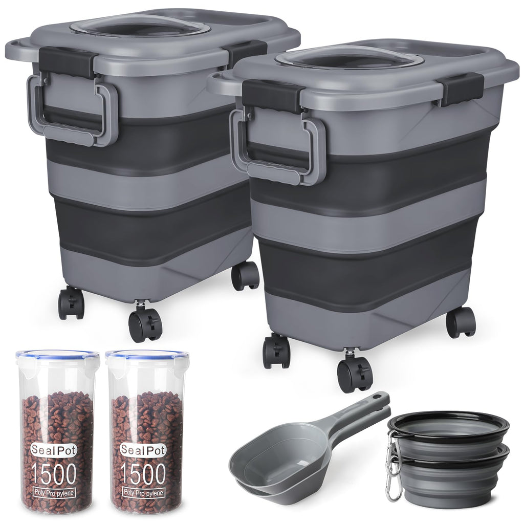 2 Pack 25 lbs Airtight Collapsible Dog Food Storage Container with Wheels R710