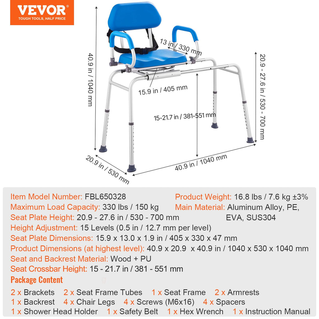 Sliding Tub Transfer Bench with 360 Degree Swivel Seat D849