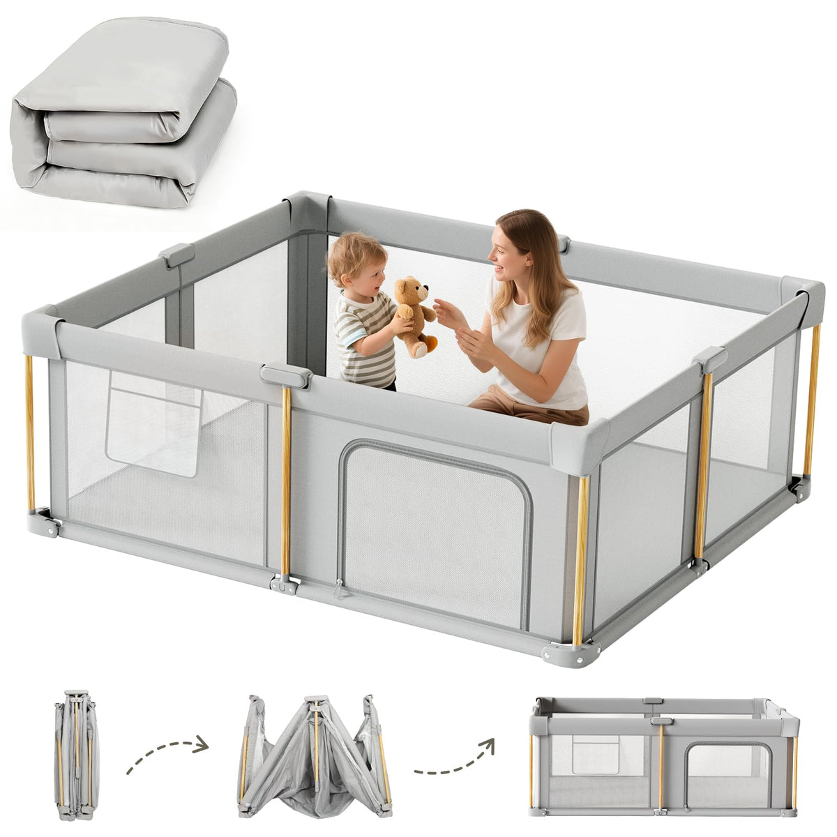 Foldable Baby Playpen with Mat J11856