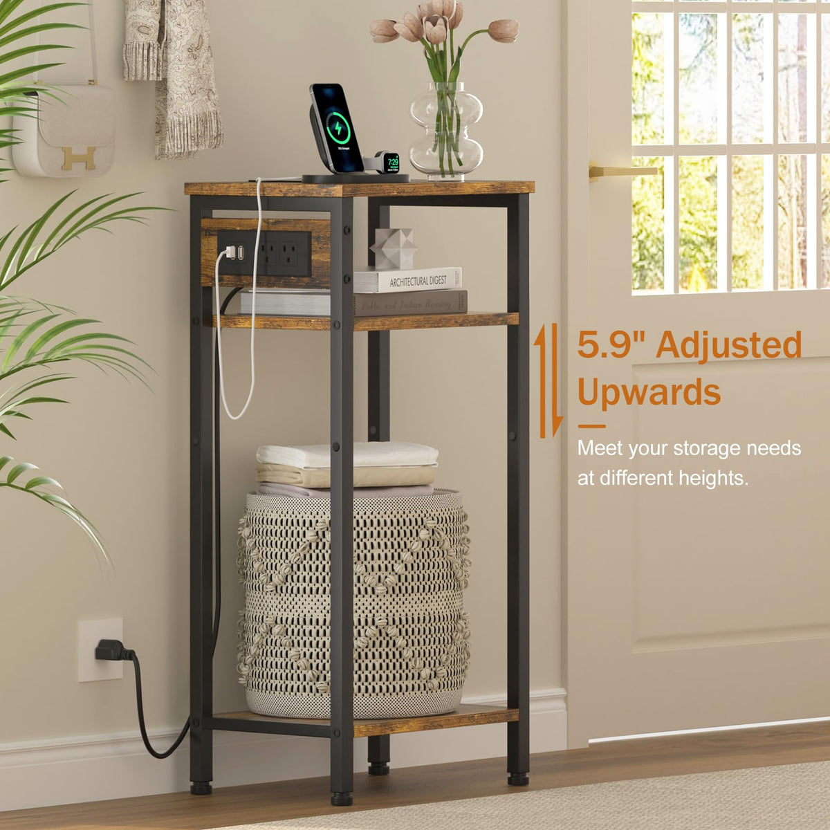 Tall End Table with Charging Station A17408