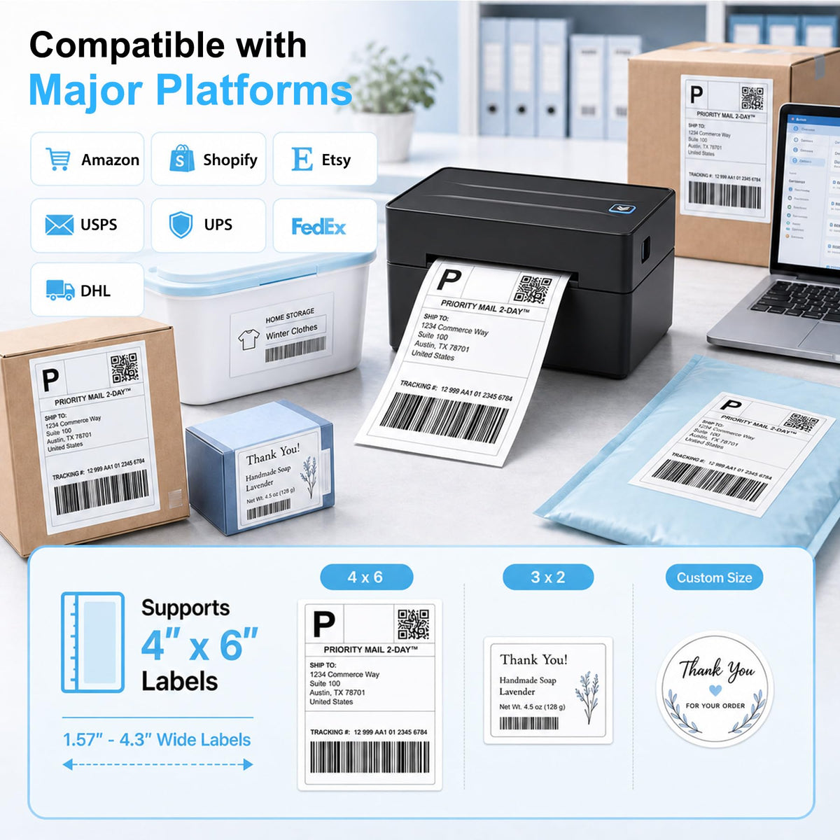 Thermal Shipping Label Printer 4x6 Bluetooth B216