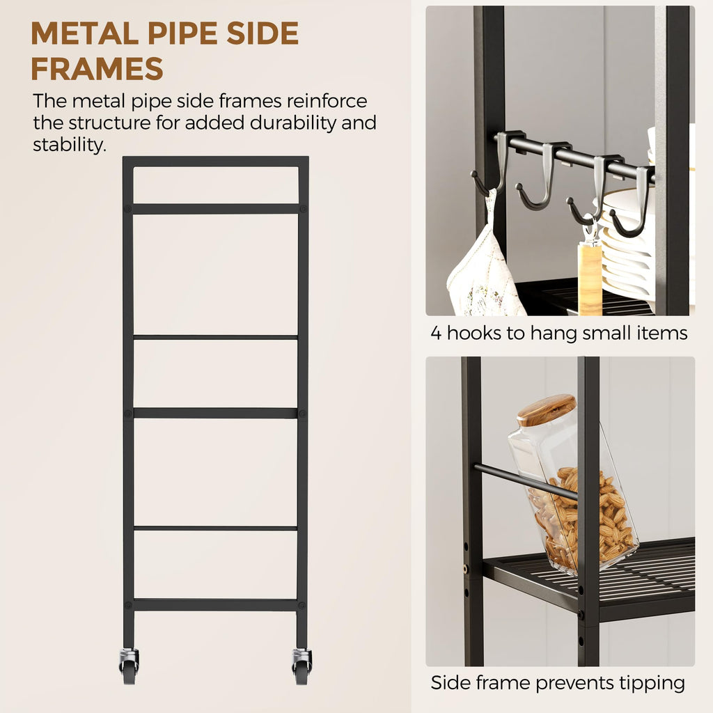 3-Tier Metal Storage Rack with Wheels, Mesh Shelving Unit, Black W3952